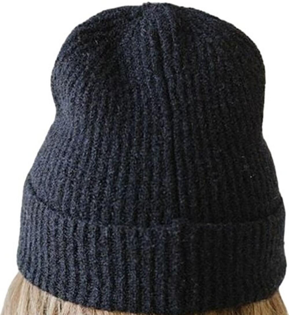 Gigi Pip Beanie Stocking Cap Ribbed Knitted Black